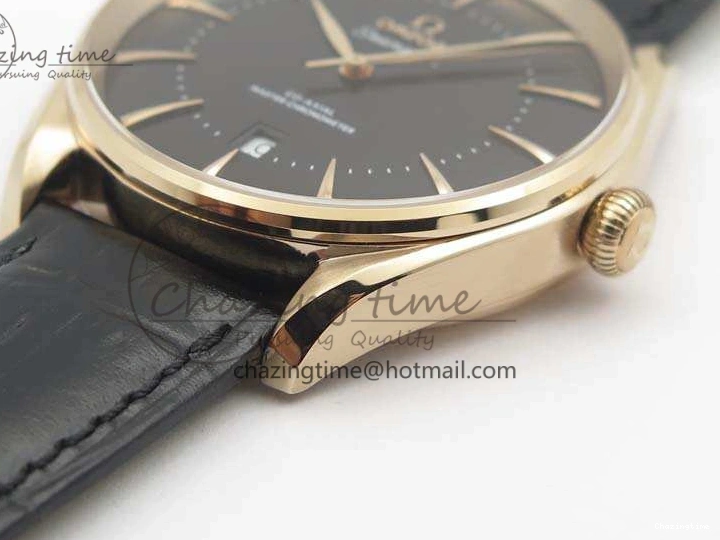 0509 Sophisticated Seamaster Edizione Venezia RG Best Edition Black Dial On Leather Strap A 8125